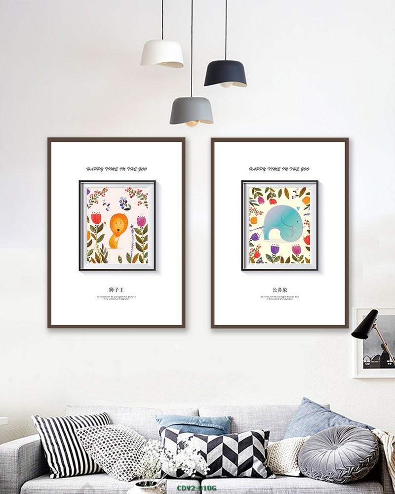 Hổ và voi - tranh vẽ động vật dễ thương CDV2-010G